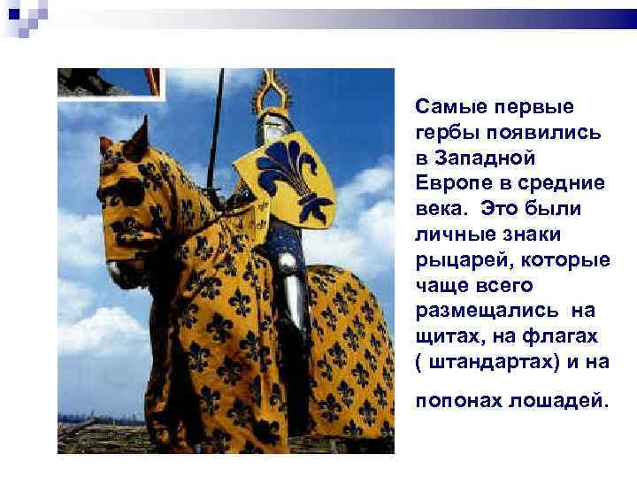 Самые первые гербы появились в Западной Европе в средние века. Это были личные знаки