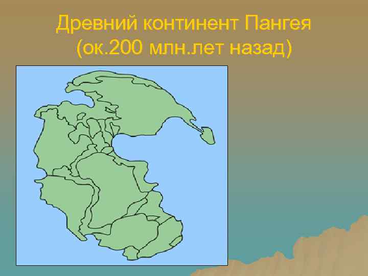 Древний континент Пангея  (ок. 200 млн. лет назад) 