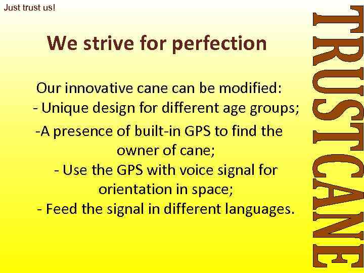 Just trust us!    We strive for perfection   Our innovative