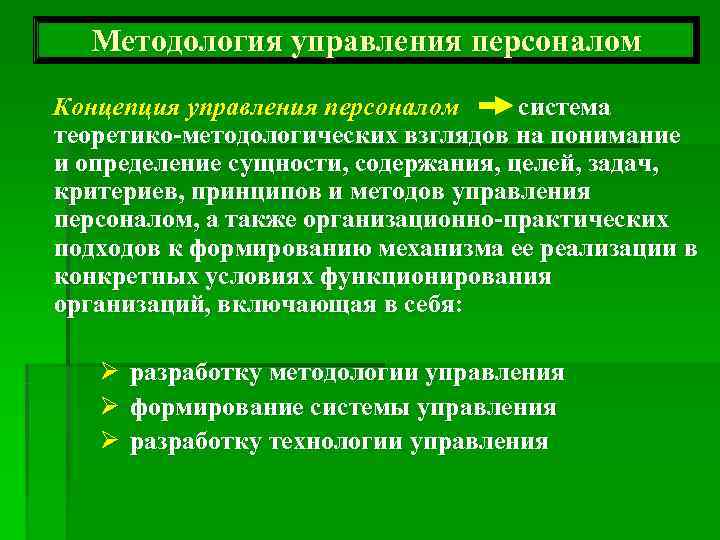  Методология управления персоналом Концепция управления персоналом   система теоретико-методологических взглядов на понимание