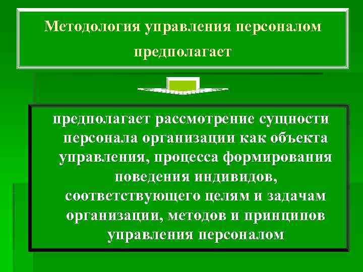 Методология управления персоналом  предполагает рассмотрение сущности персонала организации как объекта  управления, процесса