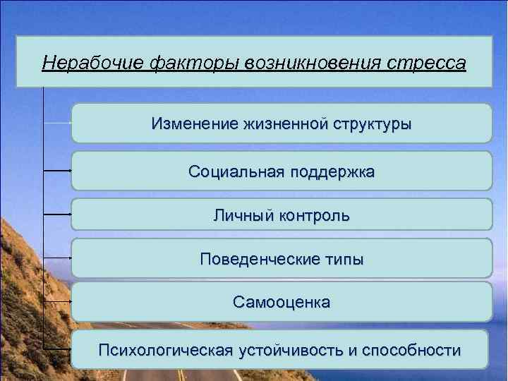 Нерабочие факторы возникновения стресса   Изменение жизненной структуры   Социальная поддержка 