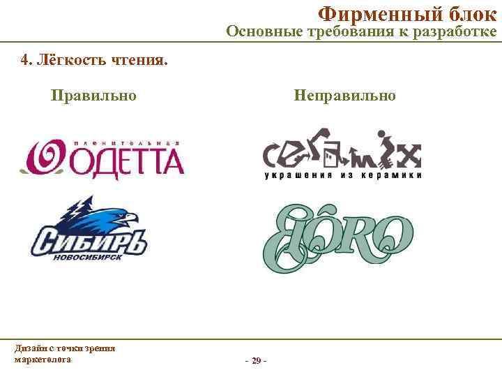     Фирменный блок      Основные требования к