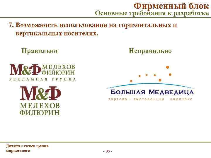     Фирменный блок      Основные требования к