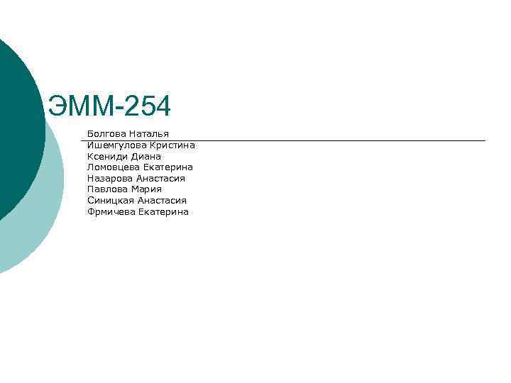 ЭММ-254  Болгова Наталья  Ишемгулова Кристина  Ксениди Диана  Ломовцева Екатерина 