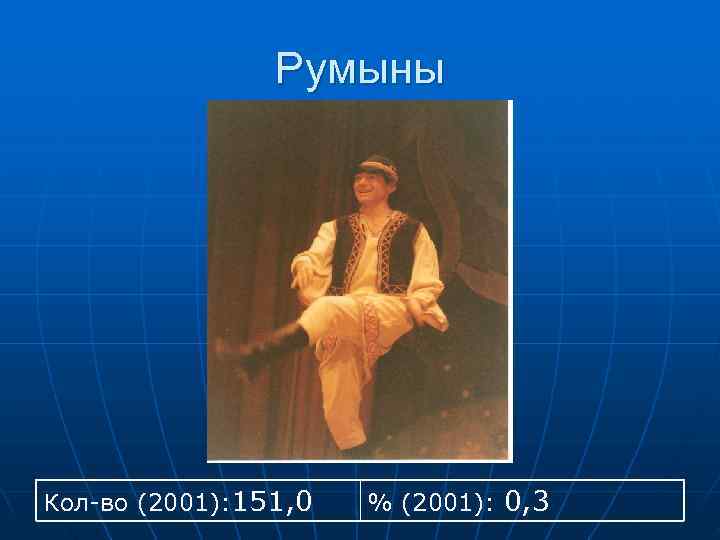     Румыны Кол-во (2001): 151, 0  % (2001): 0, 3