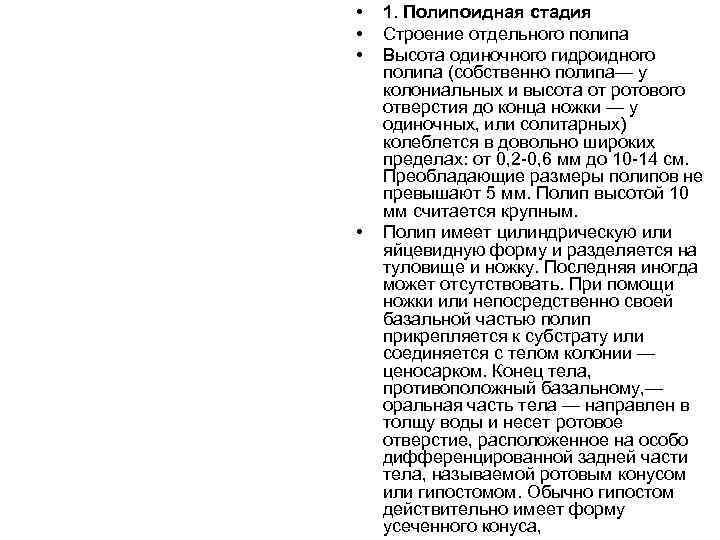  •  1. Полипоидная стадия •  Строение отдельного полипа •  Высота