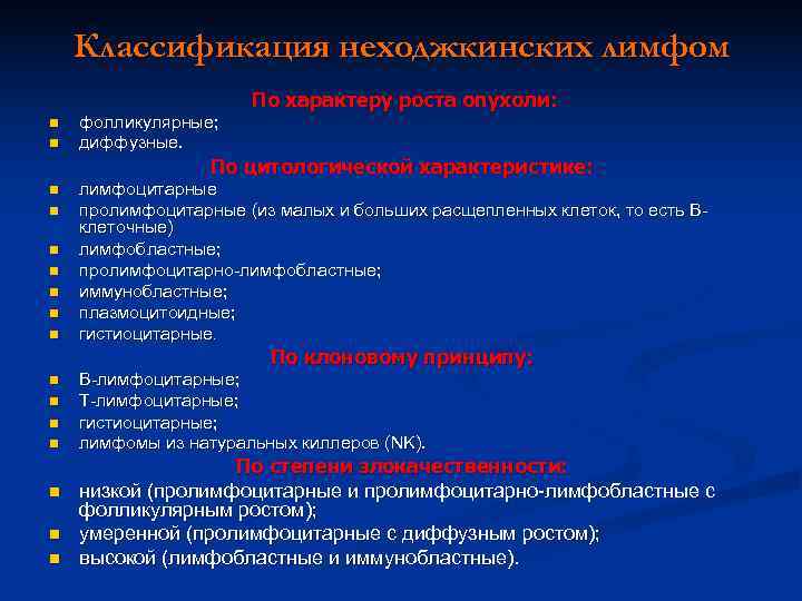   Классификация неходжкинских лимфом    По характеру роста опухоли: n 