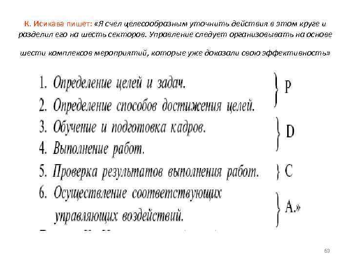  К. Исикава пишет:  «Я счел целесообразным уточнить действия в этом круге и