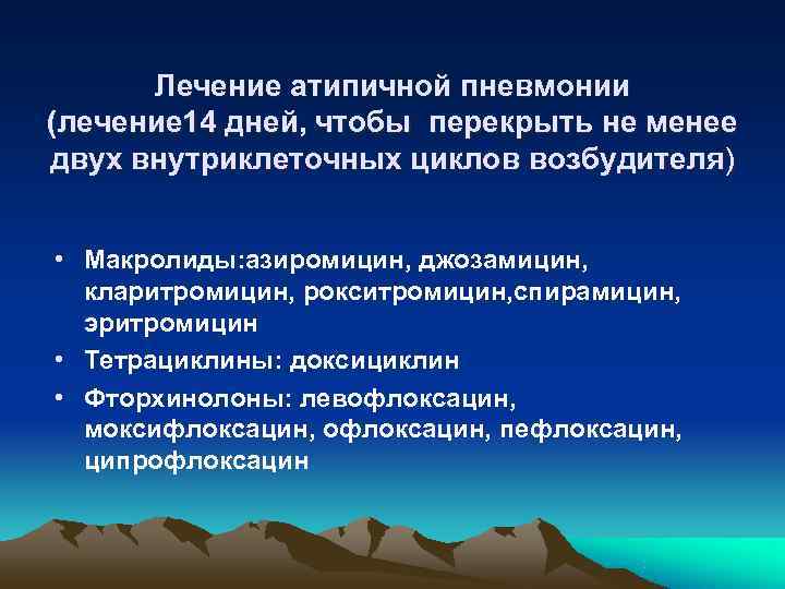  Лечение атипичной пневмонии (лечение 14 дней, чтобы перекрыть не менее двух внутриклеточных циклов