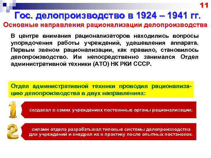        11  Гос. делопроизводство в 1924 –