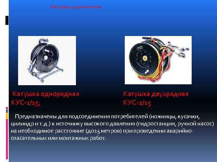    Катушки-удлинители: Катушка однорядная     Катушка двухрядная КУС-1/15; 