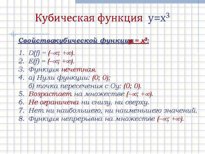 Нули функции x 3 2 1. Y x3 свойства. Характеристика кубической функции. Функция x3. Область определения функции кубической функции.