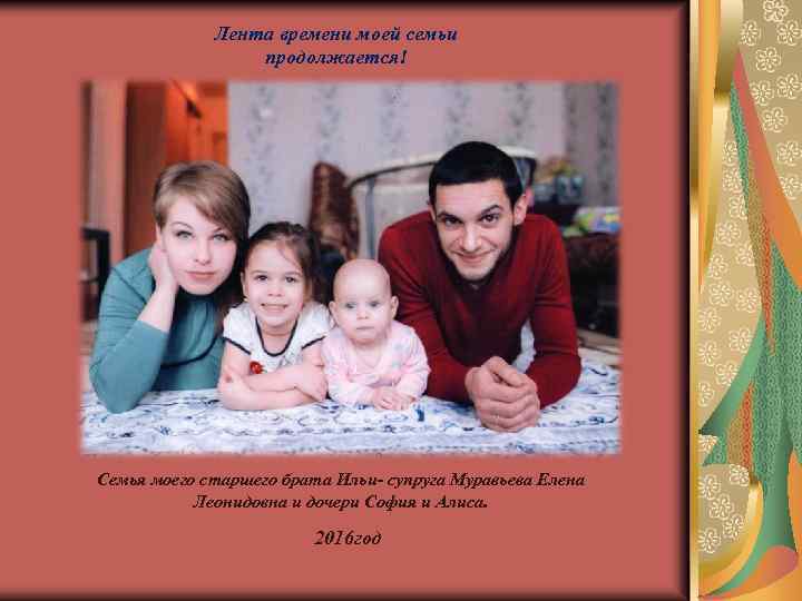 Лента времени моей семьи продолжается! Семья моего старшего брата Ильи- супруга Муравьева Елена Леонидовна