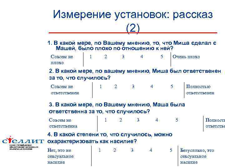  Измерение установок: рассказ    (2) 1. В какой мере, по Вашему