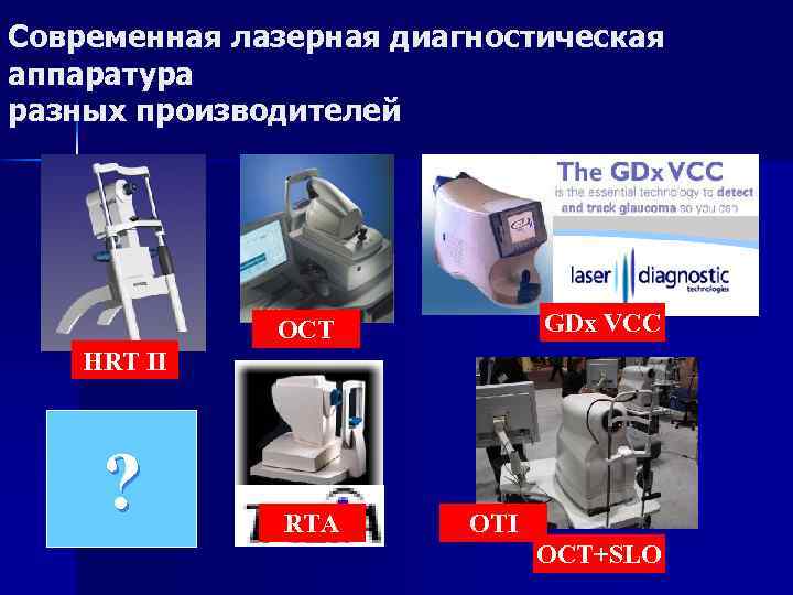 Современная лазерная диагностическая аппаратура разных производителей GDx VCC ОСТ HRT II ? RTA OTI