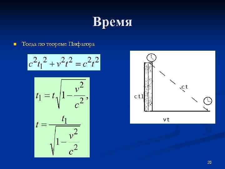       Время n  Тогда по теореме Пифагора 