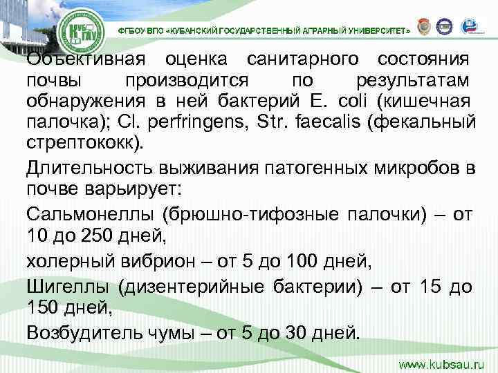 Объективная оценка санитарного состояния почвы производится  по  результатам обнаружения в ней бактерий