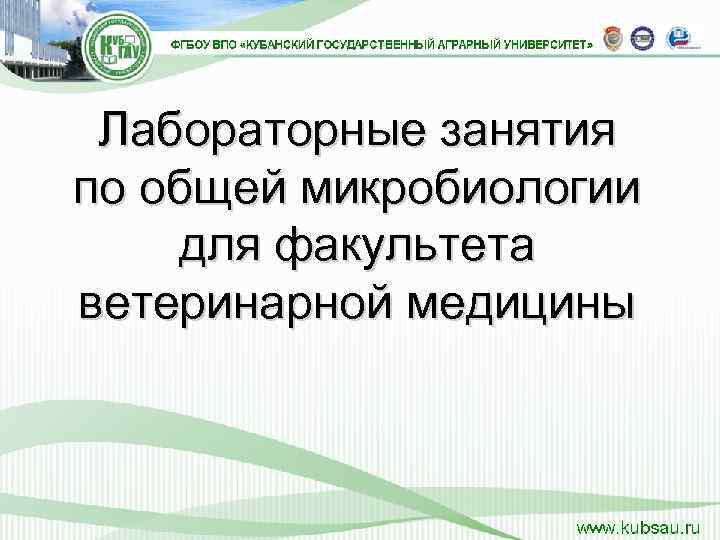  Лабораторные занятия по общей микробиологии для факультета ветеринарной медицины 
