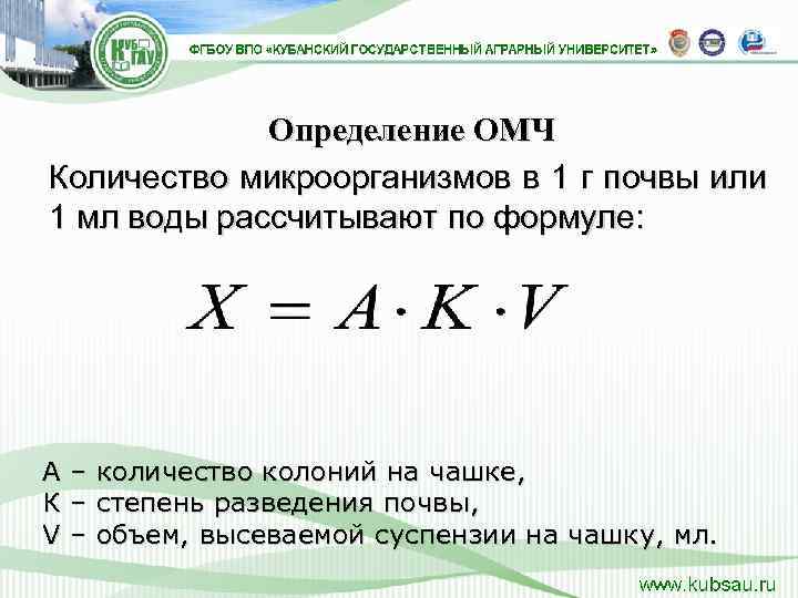    Определение ОМЧ Количество микроорганизмов в 1 г почвы или 1 мл