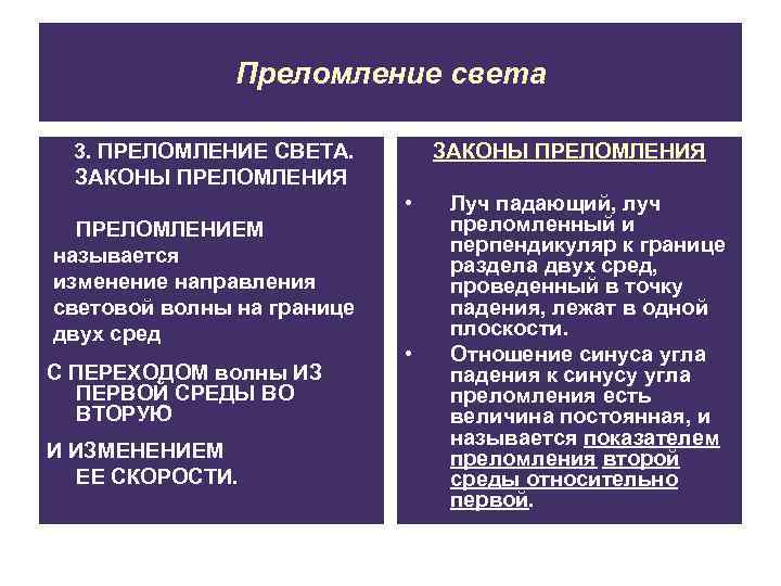    Преломление света  3. ПРЕЛОМЛЕНИЕ СВЕТА.  ЗАКОНЫ ПРЕЛОМЛЕНИЯ 