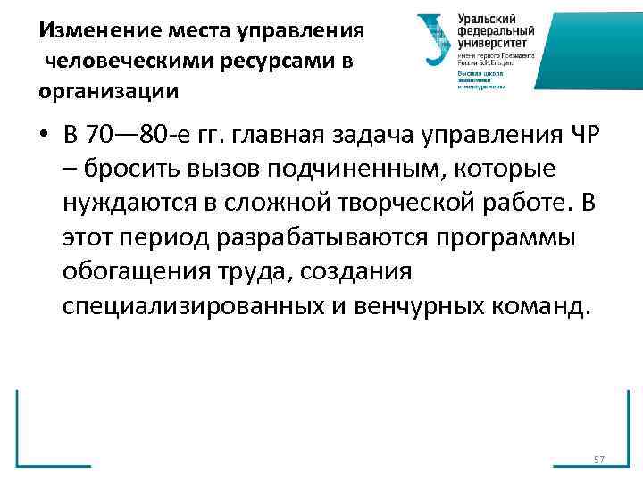 Изменение места управления человеческими ресурсами в организации • В 70— 80 е гг. главная Изменение места управления человеческими ресурсами в организации • В 70— 80 е гг. главная