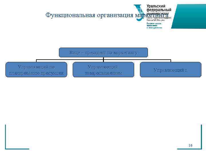    Функциональная организация маркетинга     Вице – президент по
