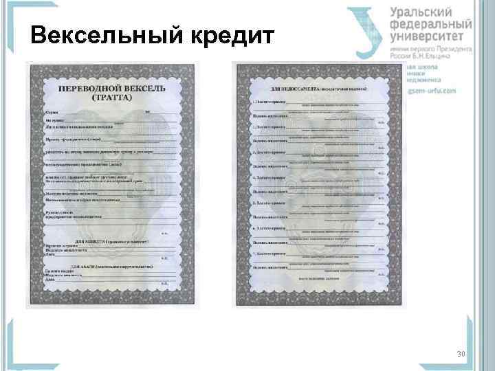 Вексельный кредит     30 