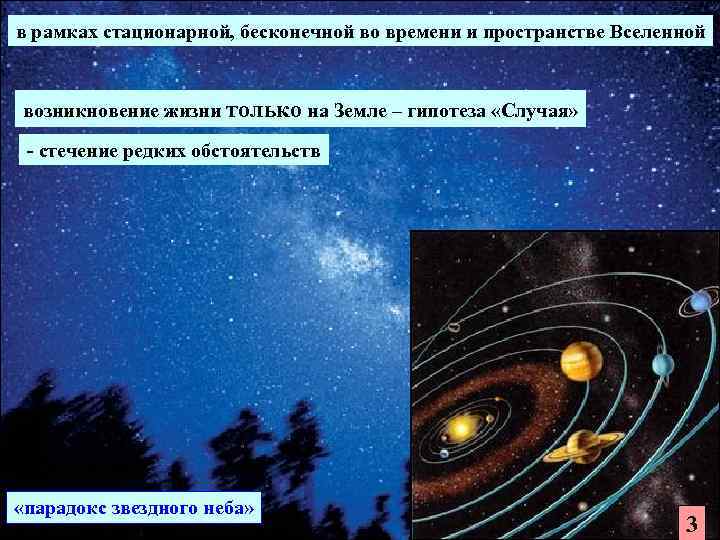 в рамках стационарной, бесконечной во времени и пространстве Вселенной  возникновение жизни только на