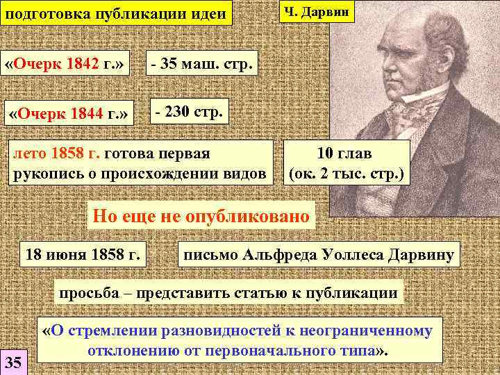 подготовка публикации идеи   Ч. Дарвин  «Очерк 1842 г. »  