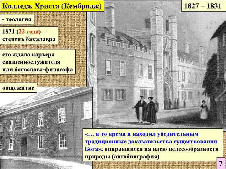 Колледж Христа (Кембридж)      1827 – 1831 - теология 1831