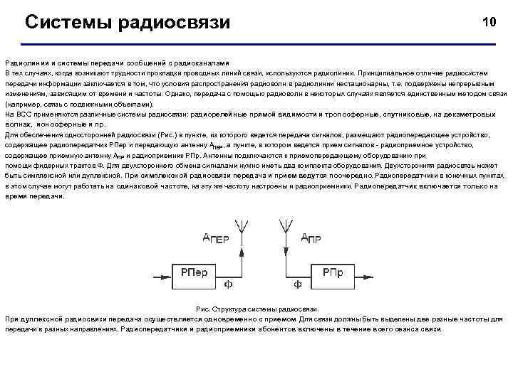  Системы радиосвязи     10  Радиолинии и системы передачи сообщений