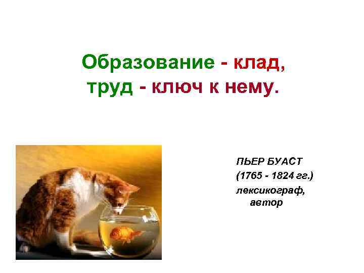 Образование - клад, труд - ключ к нему.   ПЬЕР БУАСТ  