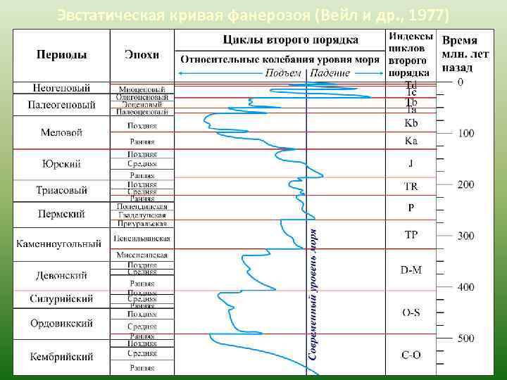 Эвстатическая кривая фанерозоя (Вейл и др. , 1977) 