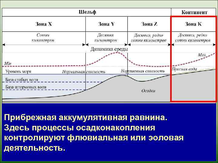Прибрежная аккумулятивная равнина. Здесь процессы осадконакопления контролируют флювиальная или эоловая деятельность. 