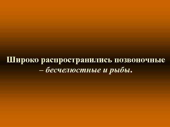Широко распространились позвоночные – бесчелюстные и рыбы. Широко распространились позвоночные – бесчелюстные и рыбы.