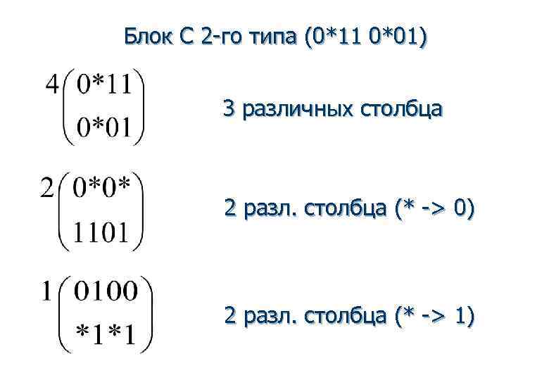 Блок С 2 -го типа (0*11 0*01)  3 различных столбца   2