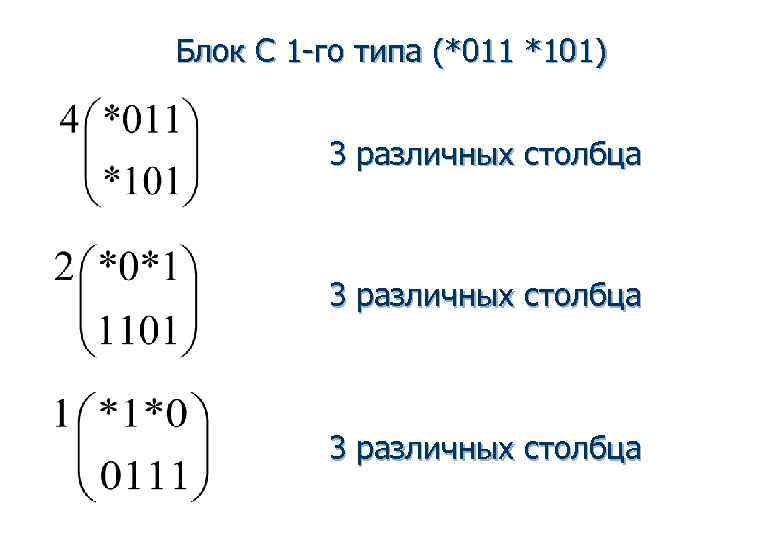 Блок С 1 -го типа (*011 *101)  3 различных столбца 