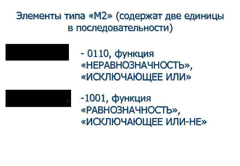 Элементы типа «М 2» (содержат две единицы  в последовательности)   - 0110,