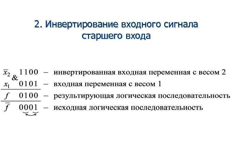 2. Инвертирование входного сигнала  старшего входа 