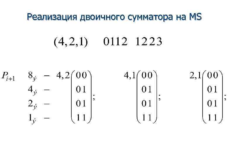 Реализация двоичного сумматора на MS 