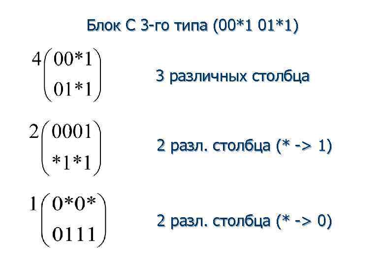 Блок С 3 -го типа (00*1 01*1)  3 различных столбца   2