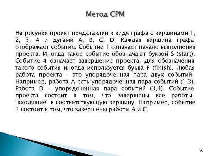      Метод CPM На рисунке проект представлен в виде графа