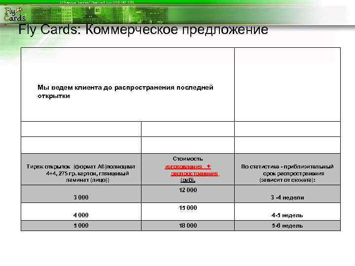 Fly Cards: Коммерческое предложение  Мы ведем клиента до распространения последней открытки  