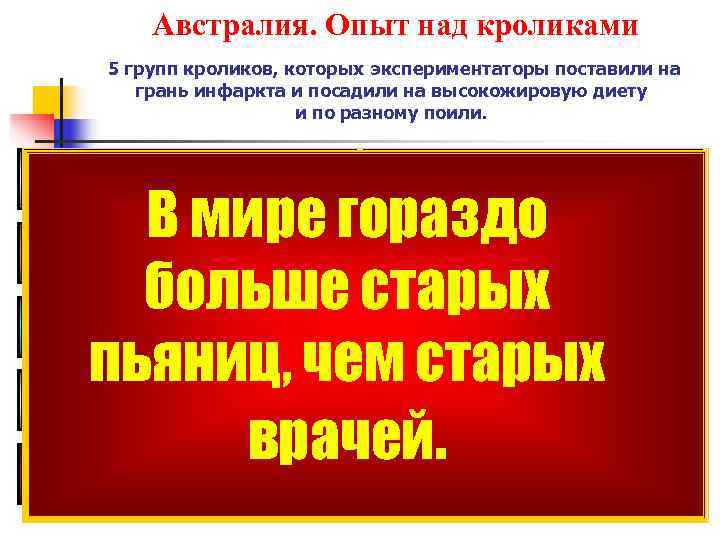   Австралия. Опыт над кроликами  5 групп кроликов, которых экспериментаторы поставили на