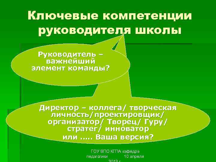 Ключевые компетенции руководителя школы Руководитель –  важнейший элемент команды?  Директор – коллега/