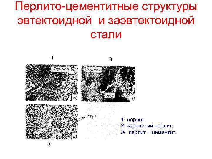 Перлито-цементитные структуры эвтектоидной и заэвтектоидной   стали   1 3  