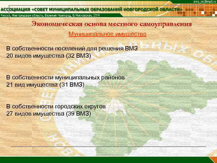  Экономическая основа местного самоуправления     Муниципальное имущество В собственности