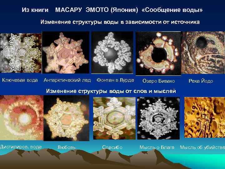   Из книги  МАСАРУ ЭМОТО (Япония)  «Сообщение воды»   Изменение