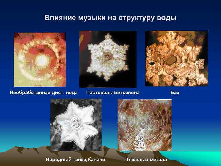   Влияние музыки на структуру воды Необработанная дист. вода  Пастораль Бетховена 